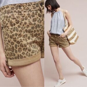 Pilcro Anthropologie Womens Sz 25 Leopard Print Hyphen Denim Shorts